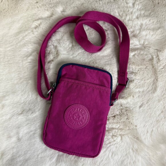 Kipling Fuchsia Nylon Adjustable Crossbody Mini Bag With Logo Embossed Front - Picture 1 of 7